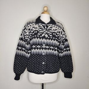 Columbia 100% Shetland Wool Gray and White Button Down Cardigan Size Small